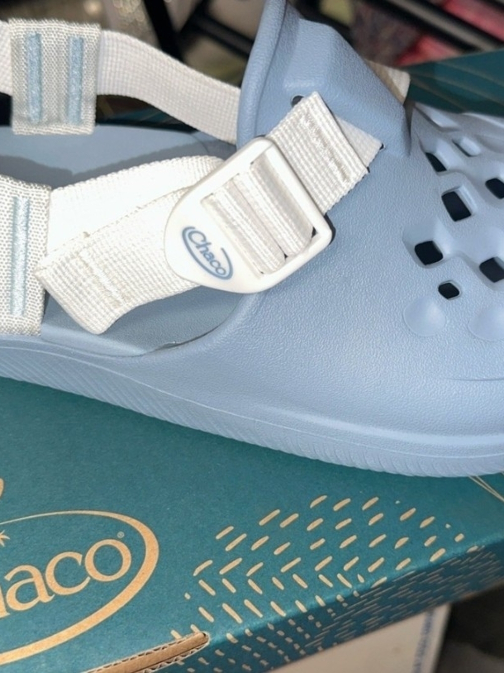 Chaco  Light Blue Sandal with White Straps